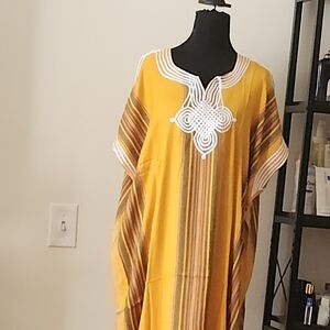 Yellow Striped Kaftan Dress